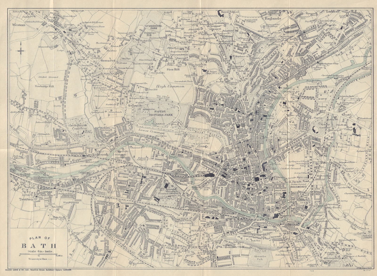 BATH vintage town/city plan. Somerset. WARD LOCK 1913 old antique map chart